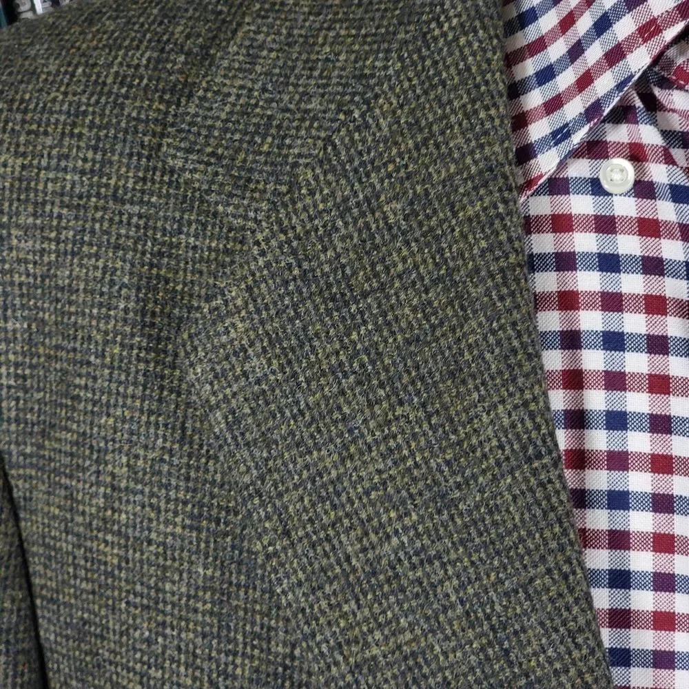 VTG Club House Men's Flannel Sport Coat Blazer‎ Two Button Green Brown Size 42R